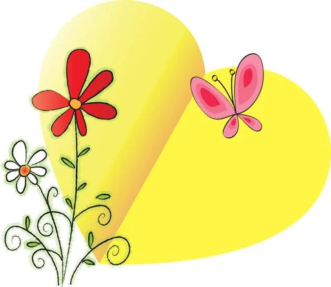 Vector paper heart shape with flowers card border frame background Stock Illustration