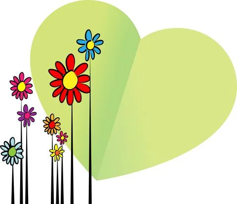Vector paper heart shape with flowers card border frame background Stock Illustration