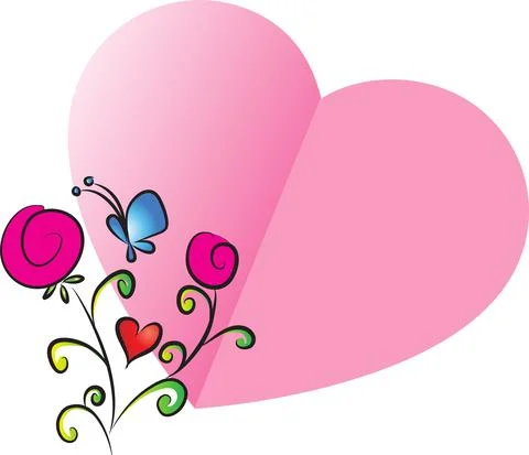 Vector paper heart shape with flowers card border frame background Stock Illustration