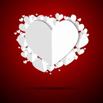 Vector : Paper hearts float on red background Stock Illustration