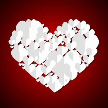 Vector : Paper hearts on red background Stock Illustration