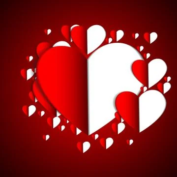 Vector : Paper hearts on red background Stock Illustration