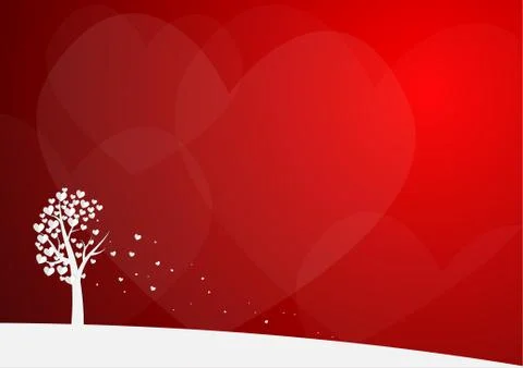 Vector : Paper hearts on tree on red background Stock Illustration
