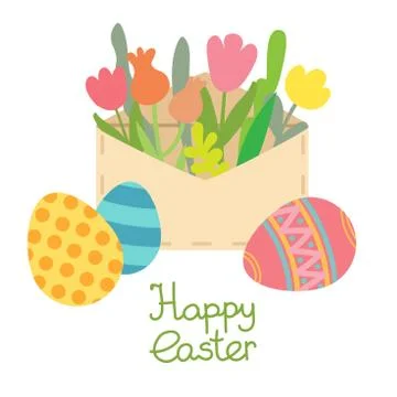 Vector paper mail envelope.Easter Egg and flowers Stock Illustration
