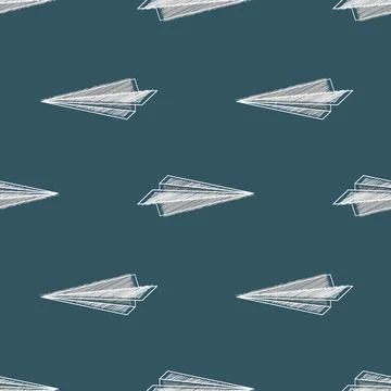 Vector paper plane icons in hatching style seamless pattern Stock Illustration