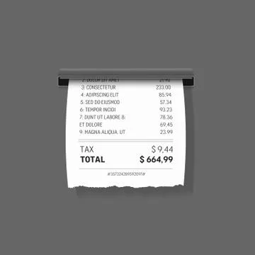 Vector paper sales receipt printed from terminal. - Illustration Stock Illustration