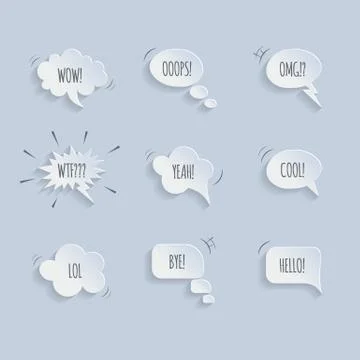 Vector paper speech bubbles isolated on blue background. Stock Illustration