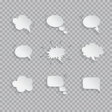 Vector paper speech bubbles isolated on transparent background. Stock Illustration