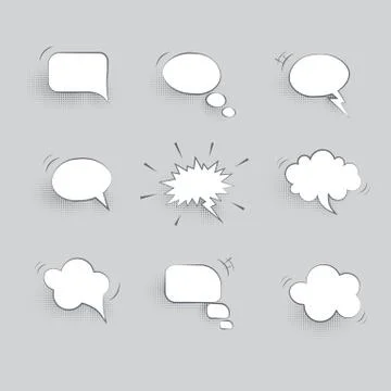 Vector paper speech bubbles isolated on gray background. Stock Illustration