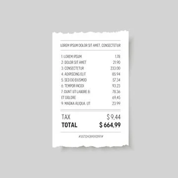 Vector paper torn realistic receipt. - Illustration Stock Illustration