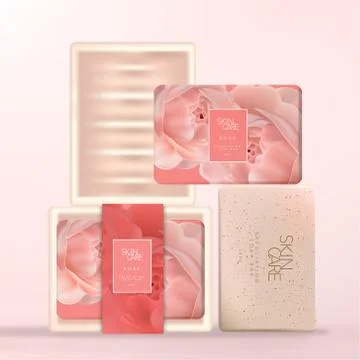 Vector Paper Wrapped Soap Bar with Pink Ceramic Dish Stock Illustration