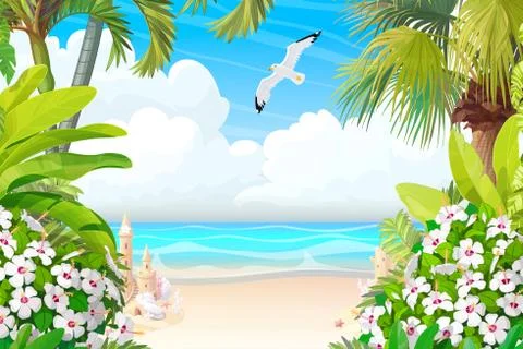 Vector paradise beach landscape 库存插图