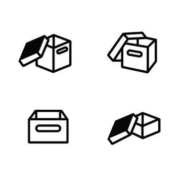 Vector parcel box, open box icons Stock Illustration