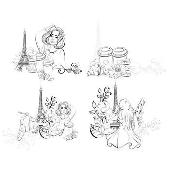 Vector Paris clipart border collections. Eiffel tower with travel to France Stock Illustration