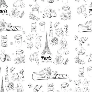 Vector Paris seamless pattern. Je tame. Eiffel tower with travel to France Stock Illustration