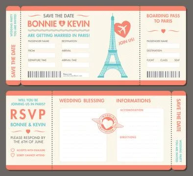 Vector Paris Wedding Invite Tickets Stock Illustration