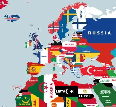 Vector part of world map with region of european and north african countries mix Stock Illustration