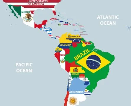 Vector part of world map with region of Latin American countries mixed with thei Stock Illustration