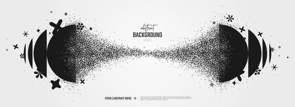 Vector particles with broken graphic elements debris, Sphere dissolves turn.. Stock Illustration