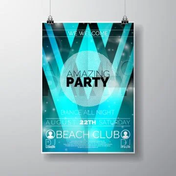 Vector Party Flyer poster template on Summer Beach theme Illustrazione stock