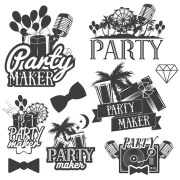 Vector party maker set of emblems, badges, stickers or banners. Design elements Illustrazione stock