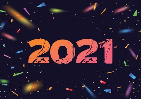 Vector party template background with the number 2021 year and colorful rainb Stock Illustration