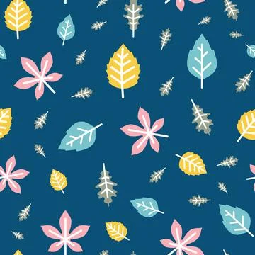 Vector Pastel autumn leaves repeat pattern background design Stock Illustration