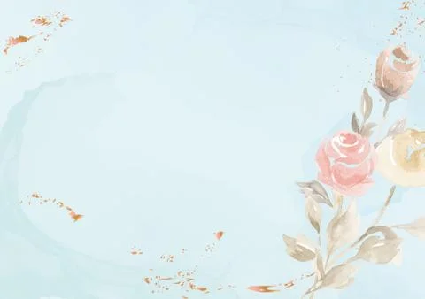 Vector pastel blue background with drawn rose flower Stock Illustration