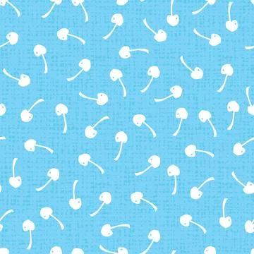 Vector pastel blue seamless pattern with cherries and light canvas texture... Stock Illustration