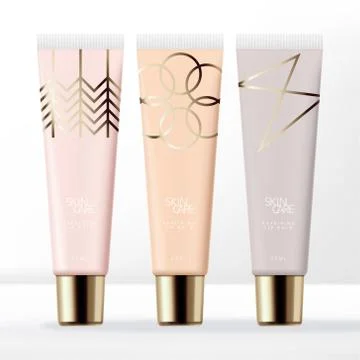 Vector Pastel Clear Lip Gloss Tube Packaging with Gold Screw Cap Stock Illustration