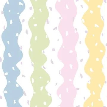 Vector Pastel Colored Abstract Spots with Wavy Stripes seamless pattern Stock Illustration