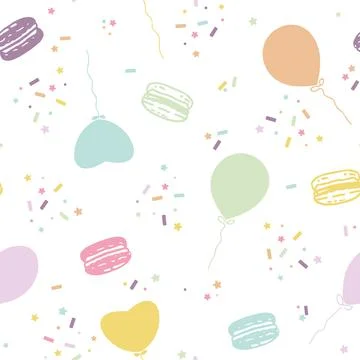 Vector Pastel Colored French Macarons Party on White seamless pattern background Stock Illustration