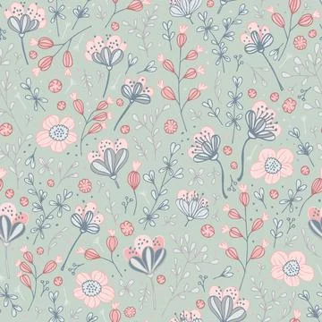 Vector pastel flowers seamless pattern print background. Stock Illustration