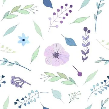 Vector pastel flowers seamless pattern. Hand drawn floral elements background イラスト素材