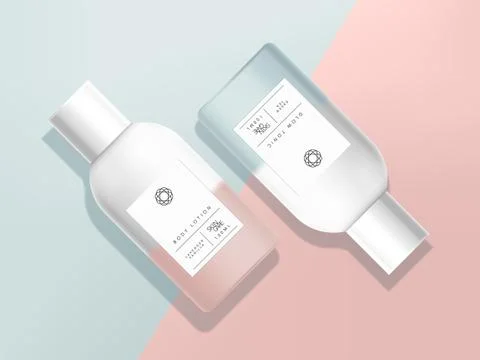 Vector Pastel Gradient White Cosmetic, Skincare or Medical Bottle Stock Illustration