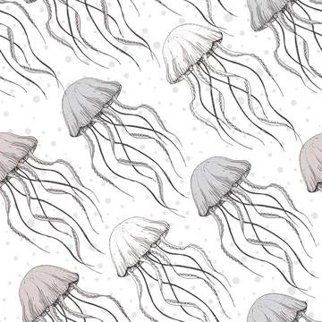 Vector pastel jellyfishes texture background seamless pattern print Stock Illustration