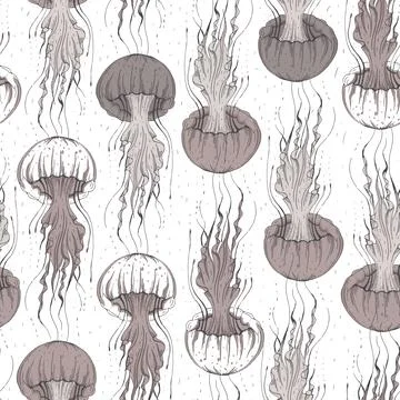Vector pastel jellyfishes texture background seamless pattern print Stock Illustration