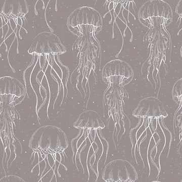 Vector pastel jellyfishes texture background seamless pattern print Stock Illustration