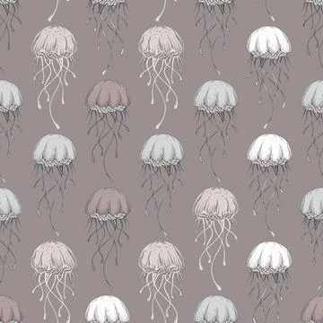 Vector pastel jellyfishes texture background seamless pattern print Stock Illustration