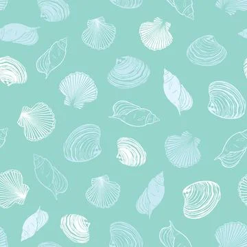 Vector pastel light blue seashells paradise repeat pattern. Suitable for gift Stock Illustration