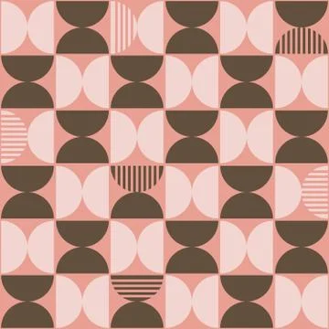 Vector Pastel Pink &amp; Brown Semi Circles Seamless Pattern with Stripes Illustrazione stock