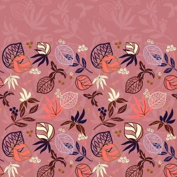 Vector pastel pink hand draw Plants Horizontal Seamless Pattern Ornament Back Illustrazione stock