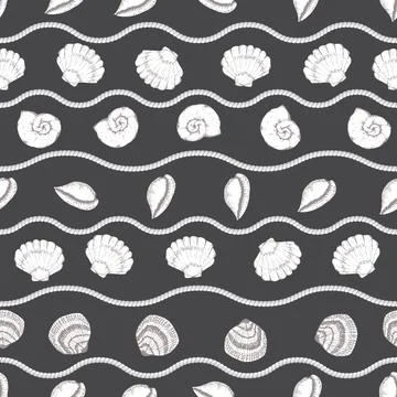 Vector pastel rope and seashells texture background seamless pattern print Stock Illustration