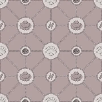 Vector pastel rope and seashells texture background seamless pattern print Illustrazione stock