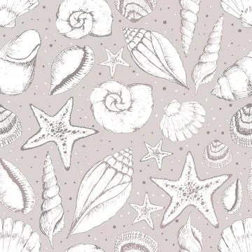 Vector pastel seashells texture background seamless pattern print Stock Illustration
