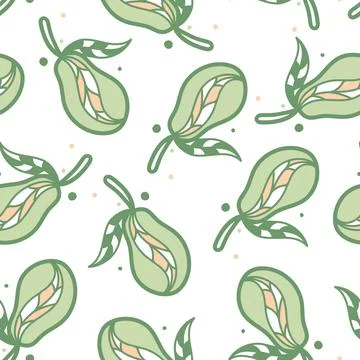 Vector Pastel Tropical Fruit Design on White seamless pattern background Stock Illustration