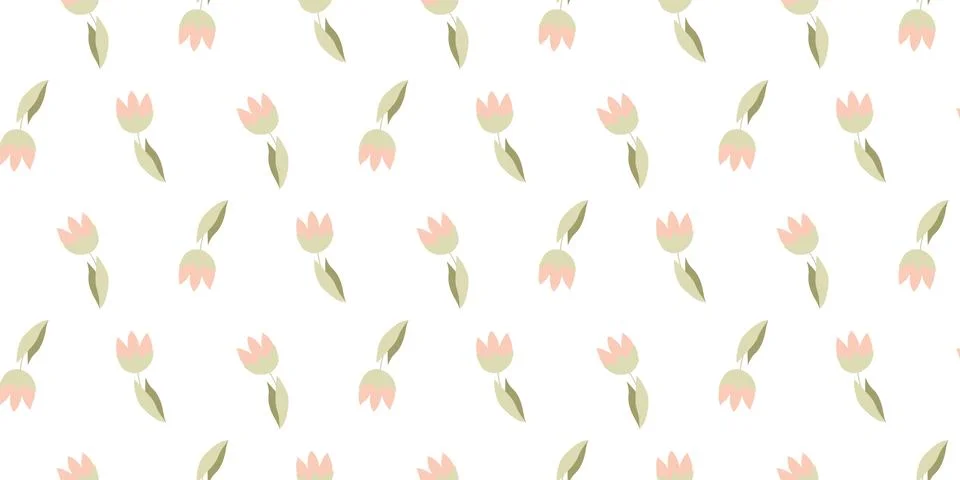 Vector Pastel Tulip Seamless Pattern. Floral cute Design of Flowers in Cartoo Stock Illustration