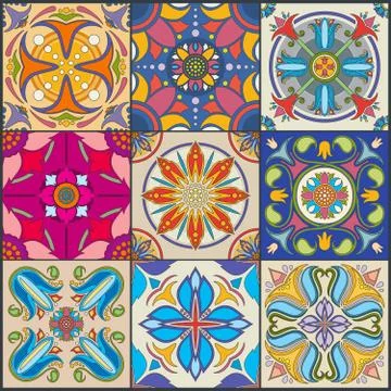 Vector patchwork seamless wall tile pattern, ceramic mexican tiles Stock Illustration