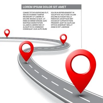 Vector pathway road map with GPS route pin icon Stock Illustration