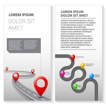 Vector pathway road map with GPS route pin icon Stock Illustration